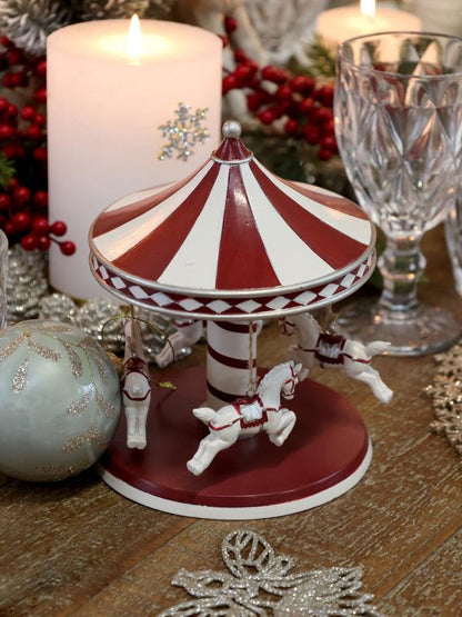 Innendørs julepynt Dekorasjon karusell Vintage med hester H17,5/Ø14,5 cm