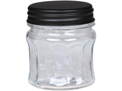 Dekorativ Flaske Krukke  Oppbevaringsglass spor og svart lokk H11 / Ø9 cm