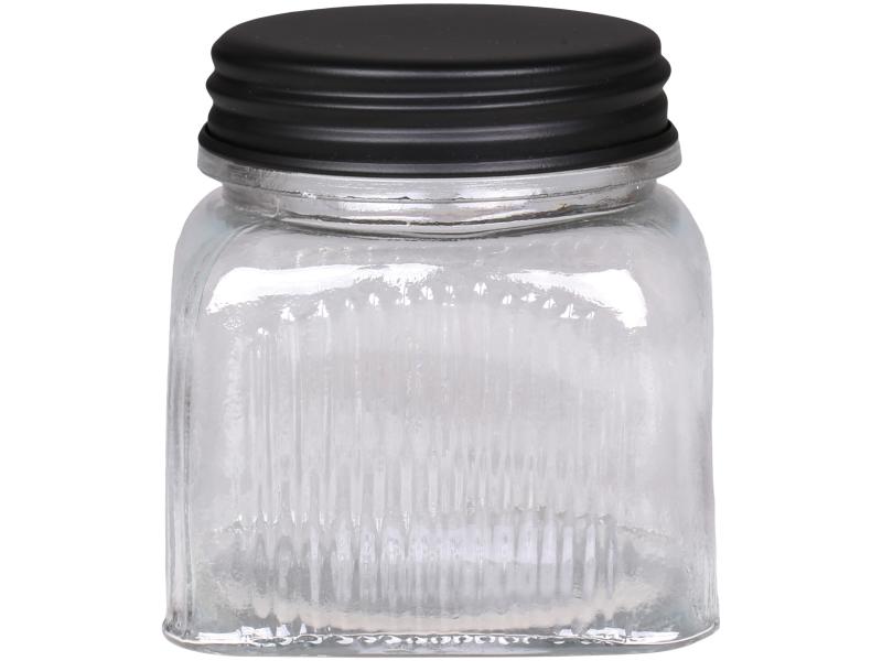 Dekorativ Flaske Krukke  Oppbevaringsglass spor og svart lokk H11,5 / Ø13,5 cm