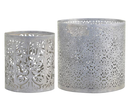 Lyslykt blondemønster H15 / Ø15,5 cm antikk sink 2-pack