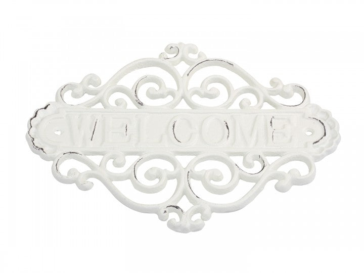 Dekorasjon Skilt "Welcome" H20 / L28 / B5 cm antikk krem SALG