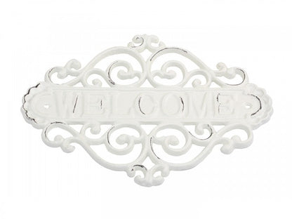 Dekorasjon Skilt "Welcome" H20 / L28 / B5 cm antikk krem SALG