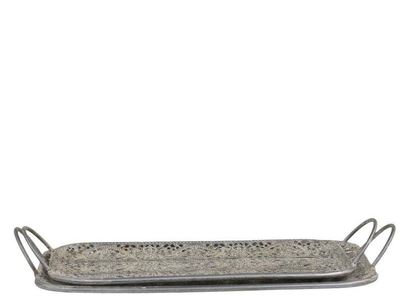 Dekorativt Fat Brett mønster og håndtak 2-pack H5 / L43 / B23 cm antikk sink SALG