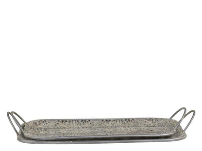 Dekorativt Fat Brett mønster og håndtak 2-pack H5 / L43 / B23 cm antikk sink SALG