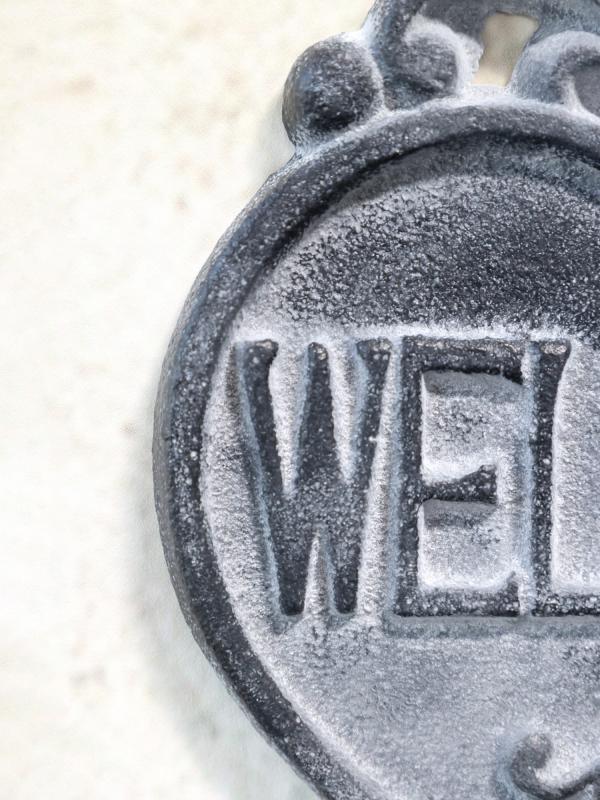 Dekorasjon Skilt "Welcome" H18/L13 cm antikk grå SALG
