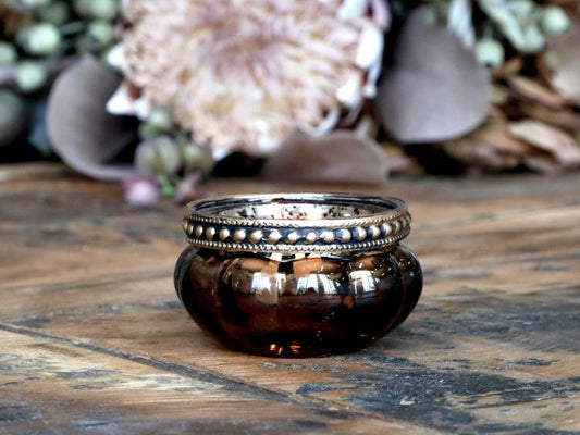 Lysestake Telysholder perlekant Glass H3,5 / Ø6 cm antikk mocca