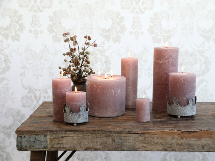 Lys Macon rustikk Kubbelys taupe 80h H20 / Ø7 cm SALG