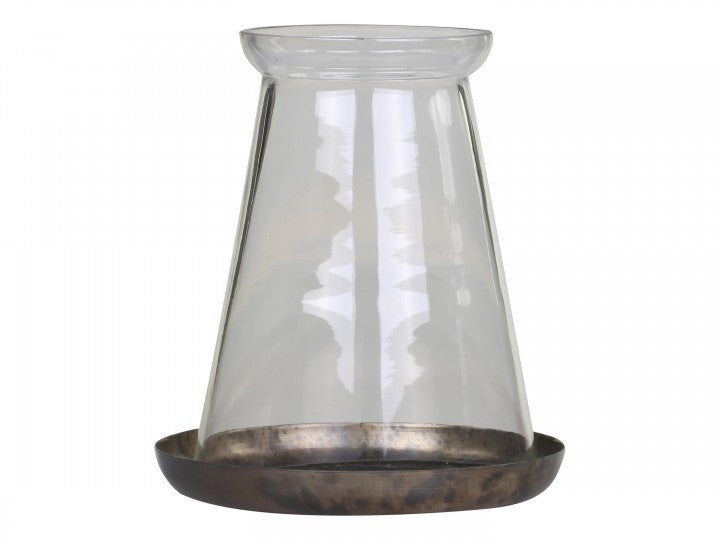 Lyslykt m. glas H14/Ø14 cm antique messing 1 st SALG