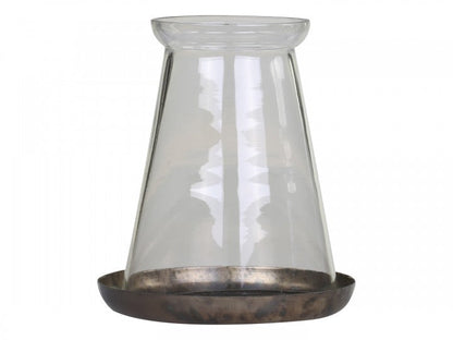 Lyslykt m. glas H14/Ø14 cm antique messing 1 st SALG