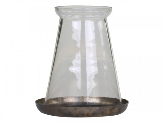 Lyslykt m. glas H14/Ø14 cm antique messing 1 st