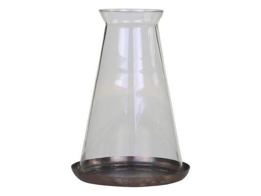 Lyslykt m. glas H22/Ø15 cm antique messing 1 st