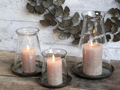 Lyslykt m. glas H22/Ø15 cm antique messing 1 st