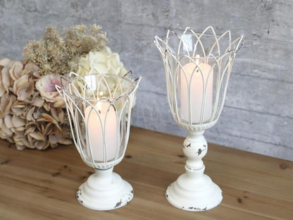 Lysestake Telysholder på fot glass Liten H20,5 / Ø13 cm antikk krem 1 st SALG