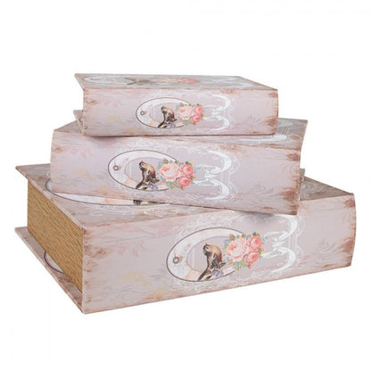 Dekoration Boklåda Fågel 3-pack 27/22/17 cm Rosa träfågel