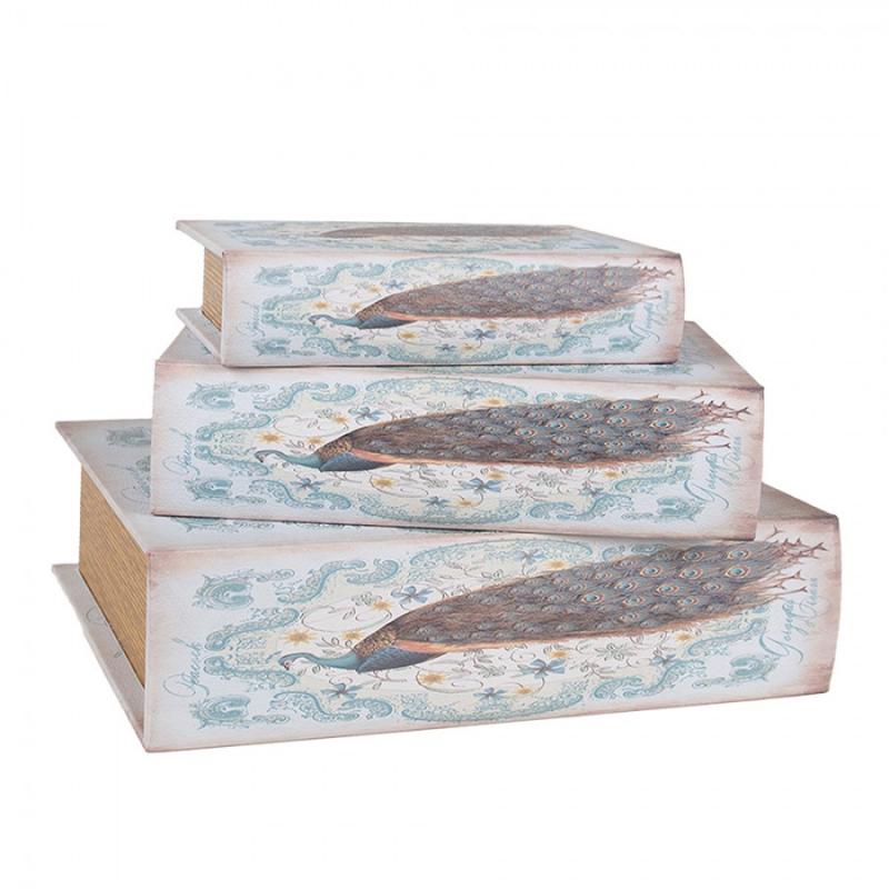 Dekoration Boklåda Påfågel 3-pack 27/22/17 cm Blue Wood