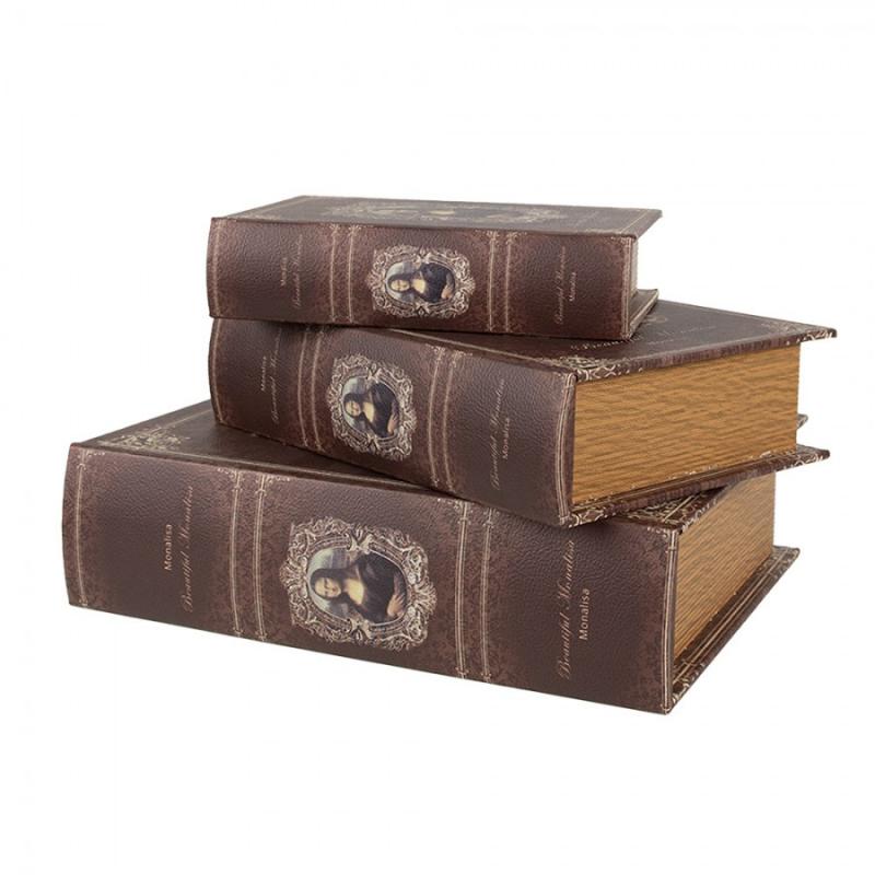 Dekoration Boklåda Mona Lisa 3-pack 27/22/17 cm Brunt trä
