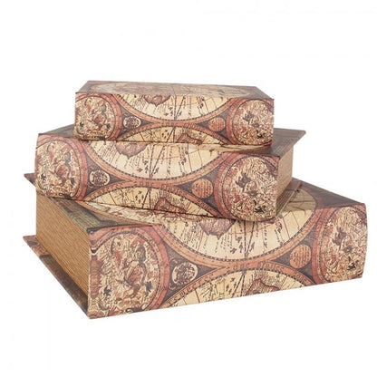 Dekoration Boklåda Världskarta 3-pack 27/22/17 cm Beige Brunt trä