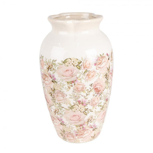 Dekorativ Vas Ø 21x37 cm Beige Rosa rosor Keramik