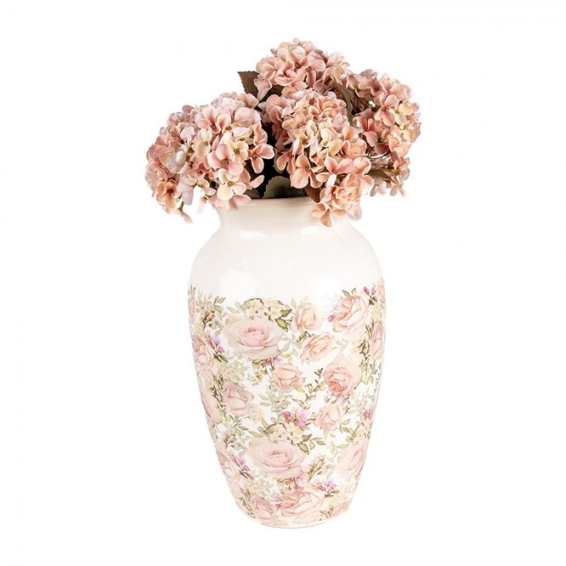 Dekorativ Vas Ø 21x37 cm Beige Rosa rosor Keramik
