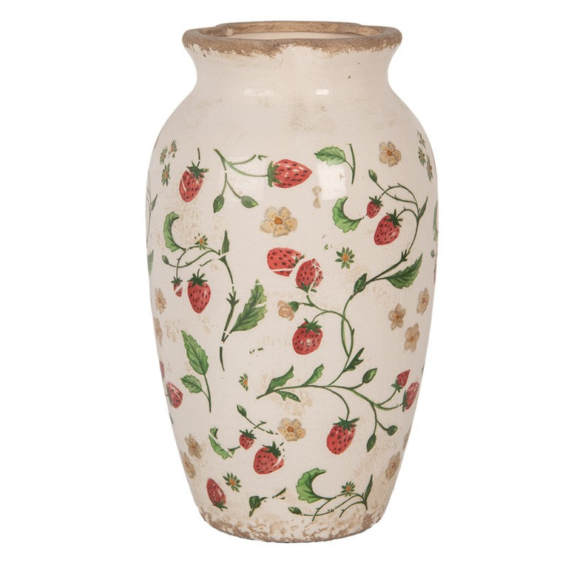 Dekorativ Vase Ø 16x27 cm Beige Rød Keramikk Jordbær