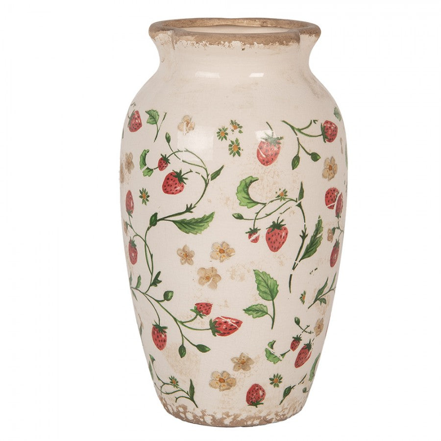 Dekorativ Vase Ø 16x27 cm Beige Rød Keramikk Jordbær