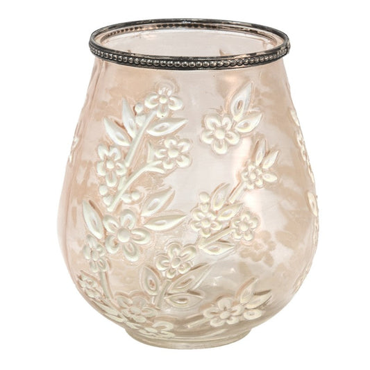 Ljusstake Värmeljushållare Brun Vit Glas Metall Blommor Ø 15x18 Cm
