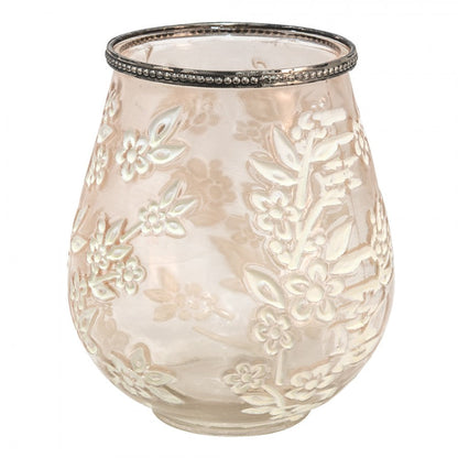 Ljusstake Värmeljushållare Brun Vit Glas Metall Blommor Ø 15x18 Cm
