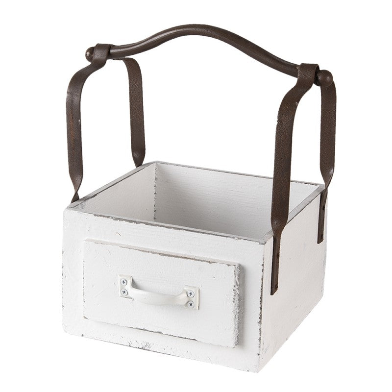 Dekorativ korg Förvaringskorg 24x19x28 cm vit trä/metall