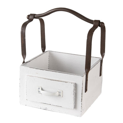 Dekorativ korg Förvaringskorg 24x19x28 cm vit trä/metall
