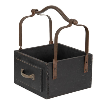 Dekorativ korg Förvaringskorg 24x19x28 cm svart, brun trä/metall