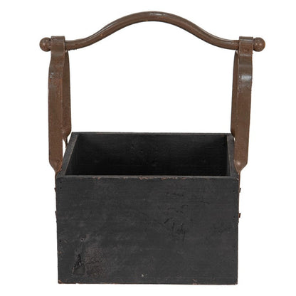 Dekorativ korg Förvaringskorg 24x19x28 cm svart, brun trä/metall