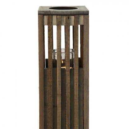 Ljuslykta 14x14x54 Cm Brun Trä