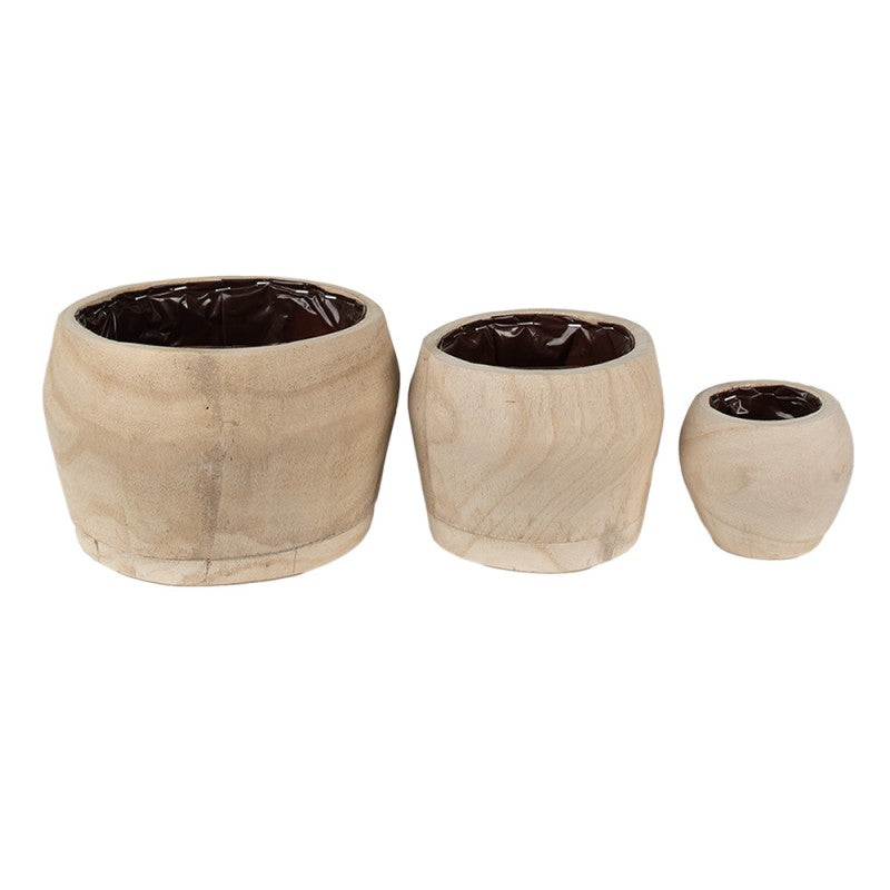 Blomkruka 3-pack Ø 24 Ø 18 Ø 12 Cm Brun Trä Rund