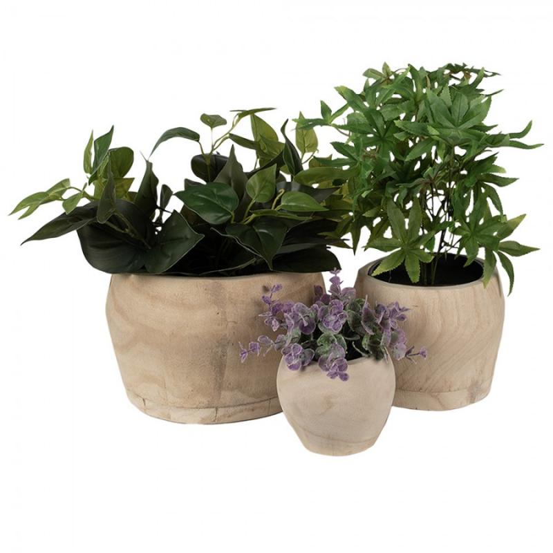 Blomkruka 3-pack Ø 24 Ø 18 Ø 12 Cm Brun Trä Rund