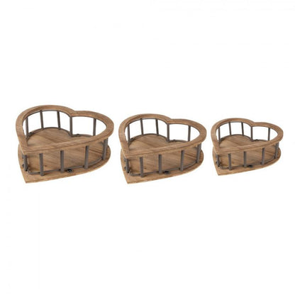 Dekorativ korg Förvaringskorg 3-pack Hjärta Brun 33x33x10