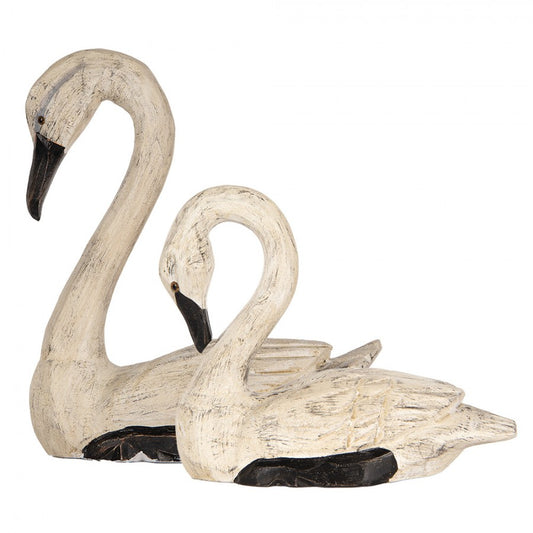 Dekorasjon Fugl Svane 21x10x18 / 26x11x29 cm Beige treprodukt