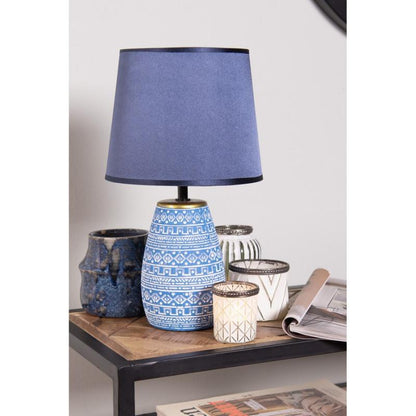 Bordslampa Ø 20x35 Cm Blå Vit Keramik Rund