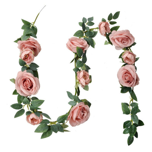 Kunstig Garland Blomster Rose 150 cm Rosa grønn