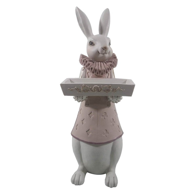 Påskdekoration Staty Kanin 15x13x37 cm Vit, rosa dekorativ i polyresin