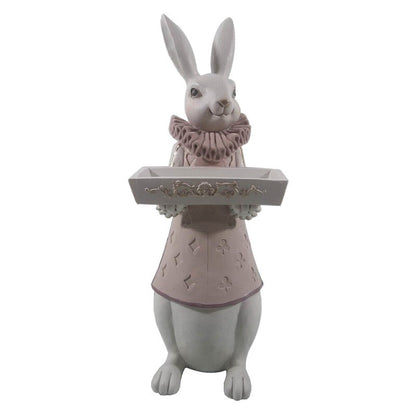 Påskdekoration Staty Kanin 15x13x37 cm Vit, rosa dekorativ i polyresin