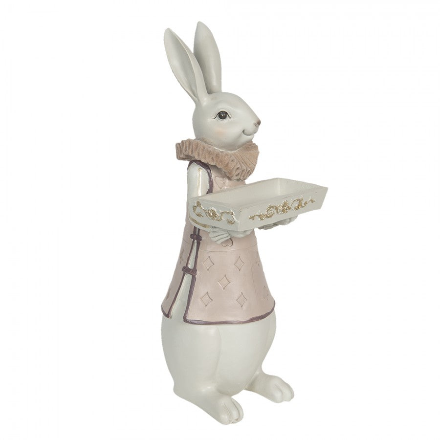 Påskdekoration Staty Kanin 15x13x37 cm Vit, rosa dekorativ i polyresin