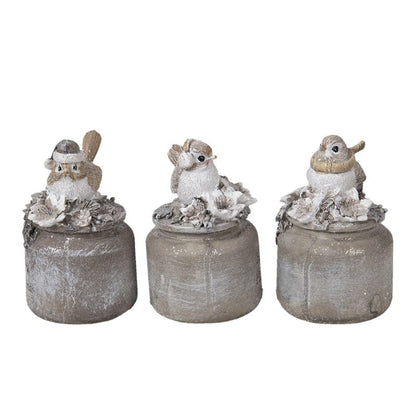 Juldekoration Inomhus Fåglar 3-pack 7*6*11 cm Grå Polyresin
