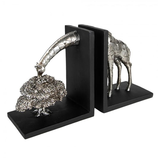 Dekoration Bokstöd Set Om 2 Giraffe 30x10x18 Cm Silver Plast