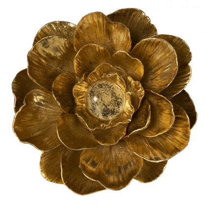 Ljusstake Värmeljushållare Blomma Ø 19 Cm Guldfärgad i Polyresin