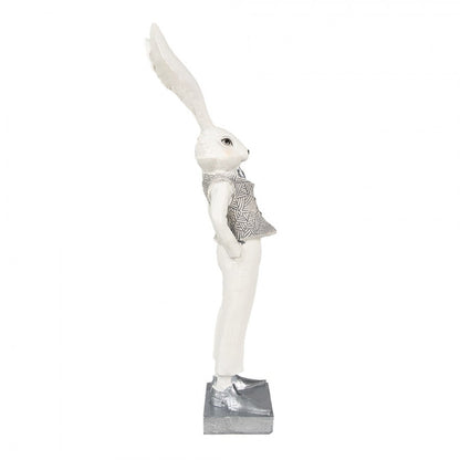 Påskdekoration Kanin 36 Cm Vit Silverfärgad Polyresin