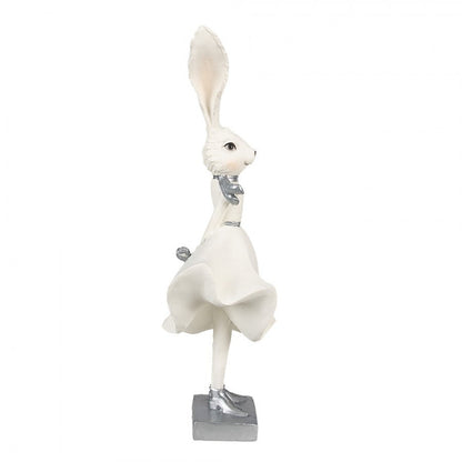 Påskdekoration Kanin 37 Cm Vit Silverfärgad Polyresin