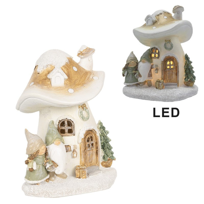 Juldekoration Inomhus Svamp med tomtar beige LED 13x12x15 cm