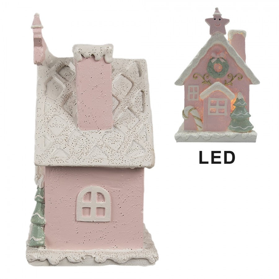 Innendørs Julepynt hus med LED Rosa 10x8x15 cm