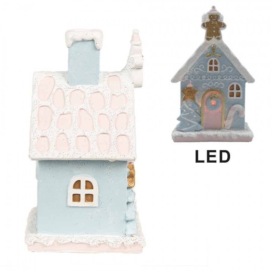 Innendørs Julepynt hus med LED Blå Rosa 9x8x15 cm