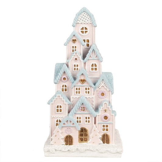 Juldekoration Inomhus Pepparkakshus LED 13x13x26 Cm Rosa polyresin